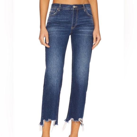 We The Free Maggie Mid-Rise Straight-Leg Raw Hem Jeans in Dark Wash - Picture 2 of 10